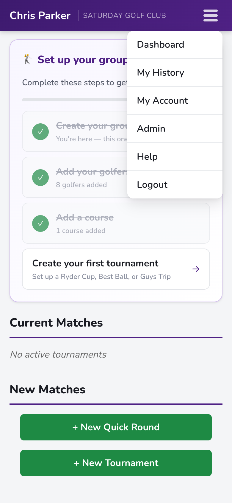Dashboard menu open